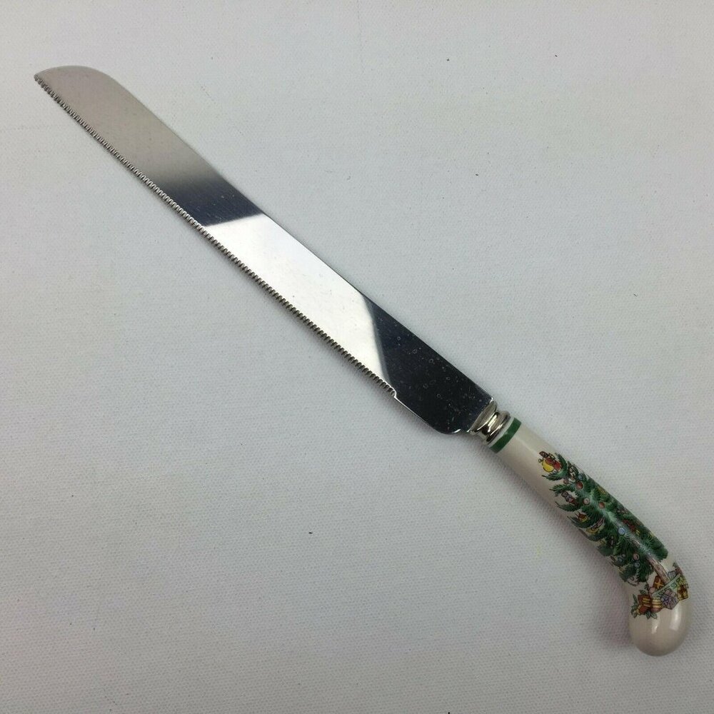Vintage Spode Christmas Tree Cake Knife Ceramic Handle With Box Utensil